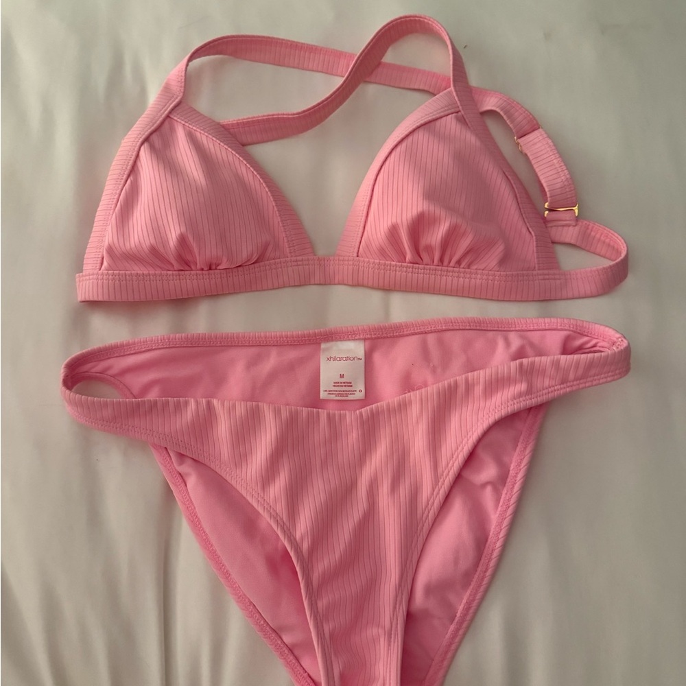 Xhilaration Pink Ribbed Triangle Bikini Set